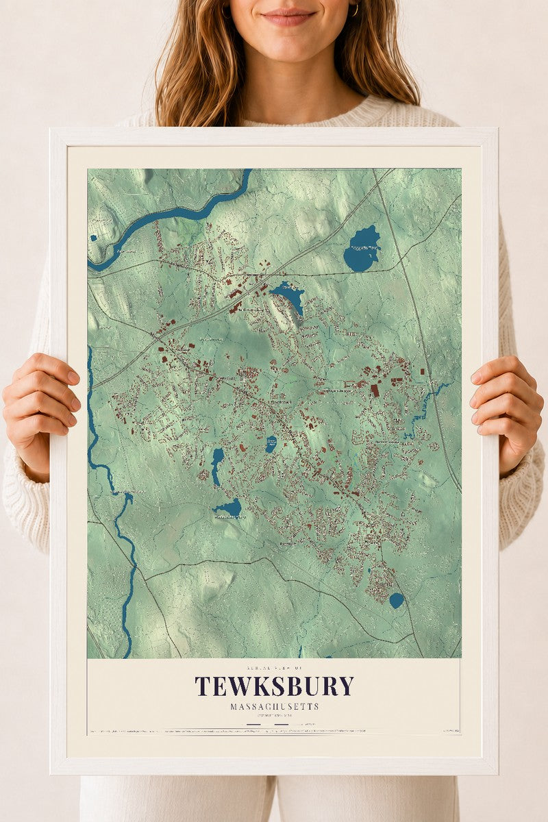 Tewksbury, Massachusetts map print - 18 x 24 white Ayous wood frame