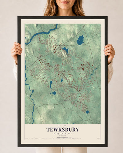 Tewksbury, Massachusetts map print - 24 x 36 black Ayous wood frame