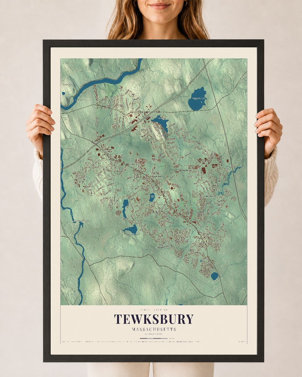 Tewksbury, Massachusetts map print - 24 x 36 black Ayous wood frame