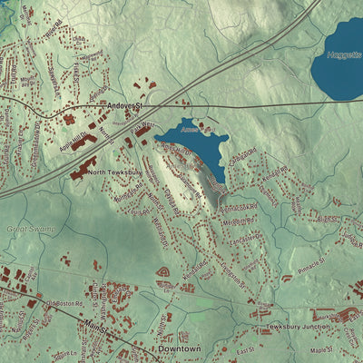 Terrain and local geography detail from the Tewksbury, Massachusetts map