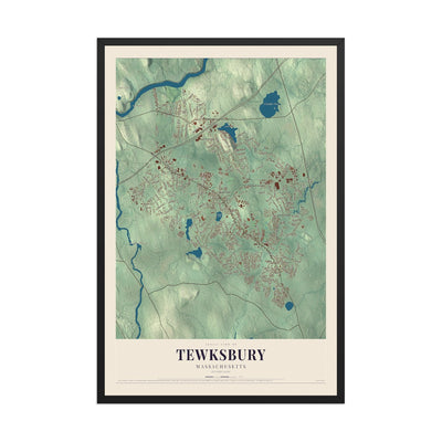 Map of Tewksbury, Massachusetts, 12 x 18 inch print in a black wood frame