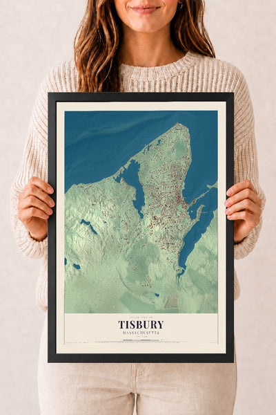 Tisbury, Massachusetts map print - 12 x 18 black Ayous wood frame