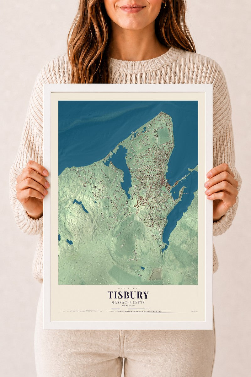 Tisbury, Massachusetts map print - 12 x 18 white Ayous wood frame