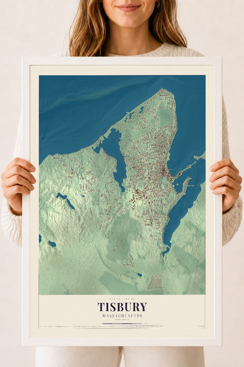 Tisbury, Massachusetts map print - 18 x 24 white Ayous wood frame