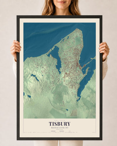 Tisbury, Massachusetts map print - 24 x 36 black Ayous wood frame
