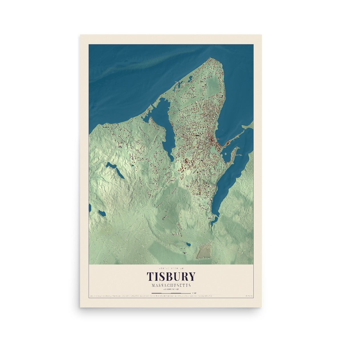 Map of Tisbury, Massachusetts, 12 x 18 inch unframed archival matte print