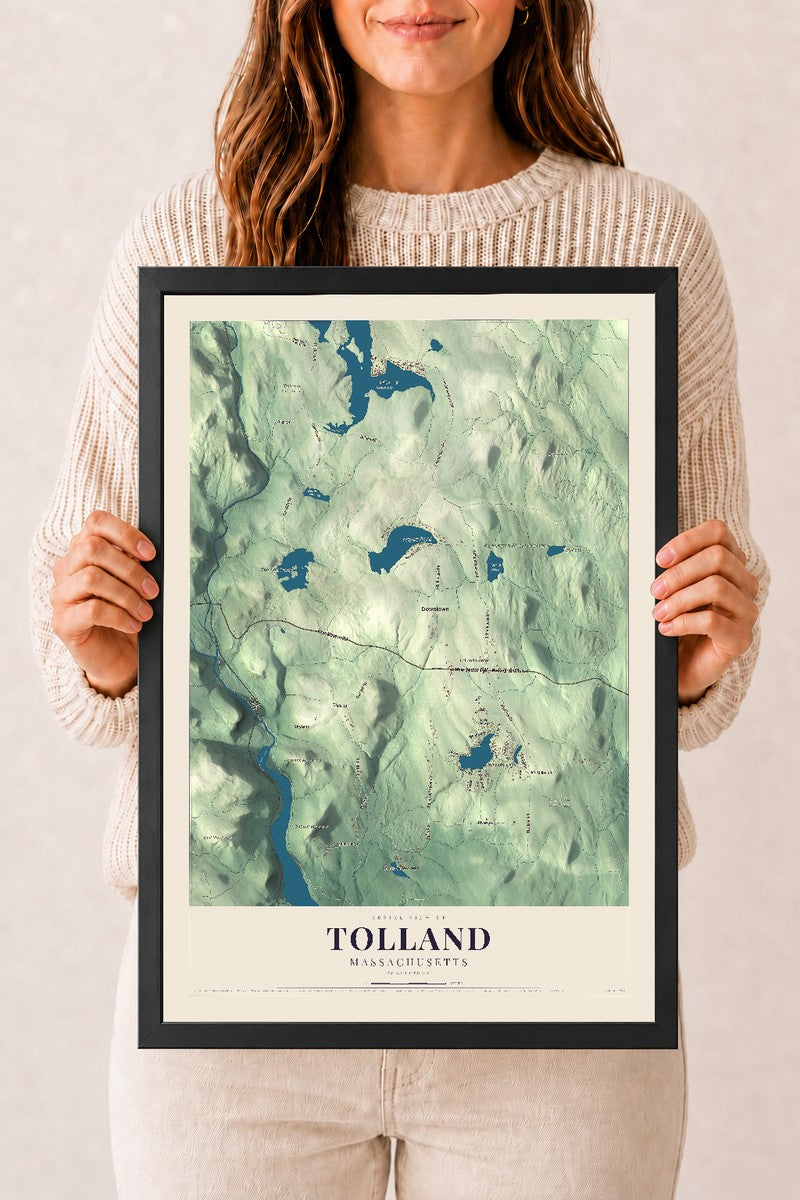 Tolland, Massachusetts map print - 12 x 18 black Ayous wood frame