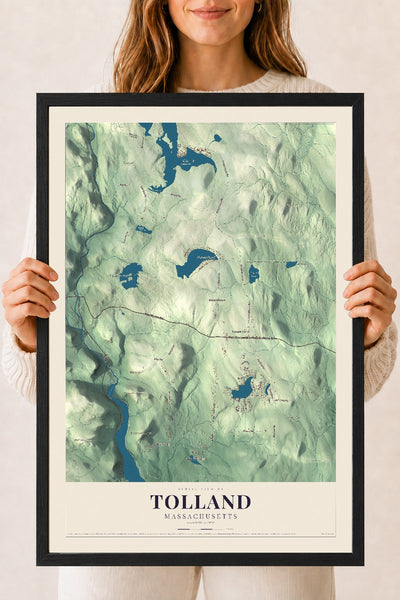 Tolland, Massachusetts map print - 18 x 24 black Ayous wood frame