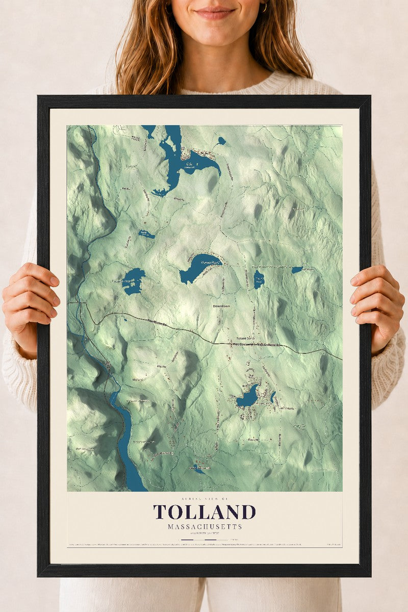 Tolland, Massachusetts map print - 18 x 24 black Ayous wood frame