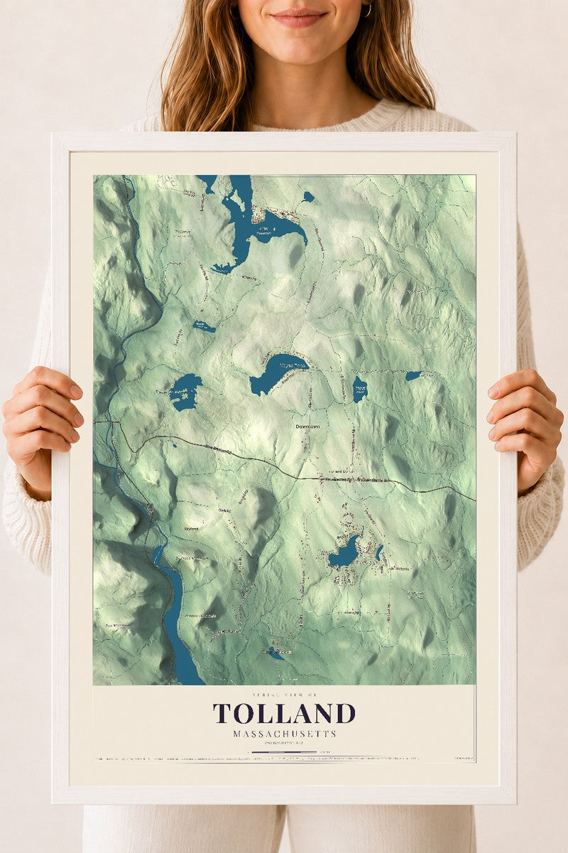 Tolland, Massachusetts map print - 18 x 24 white Ayous wood frame