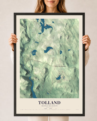 Tolland, Massachusetts map print - 24 x 36 black Ayous wood frame