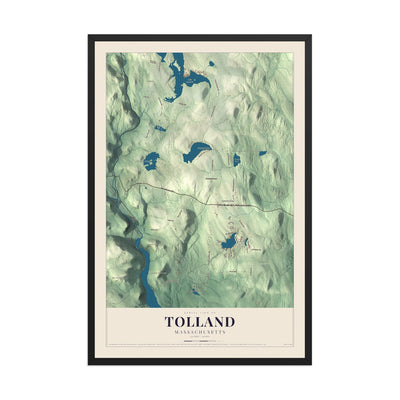 Map of Tolland, Massachusetts, 12 x 18 inch print in a black wood frame