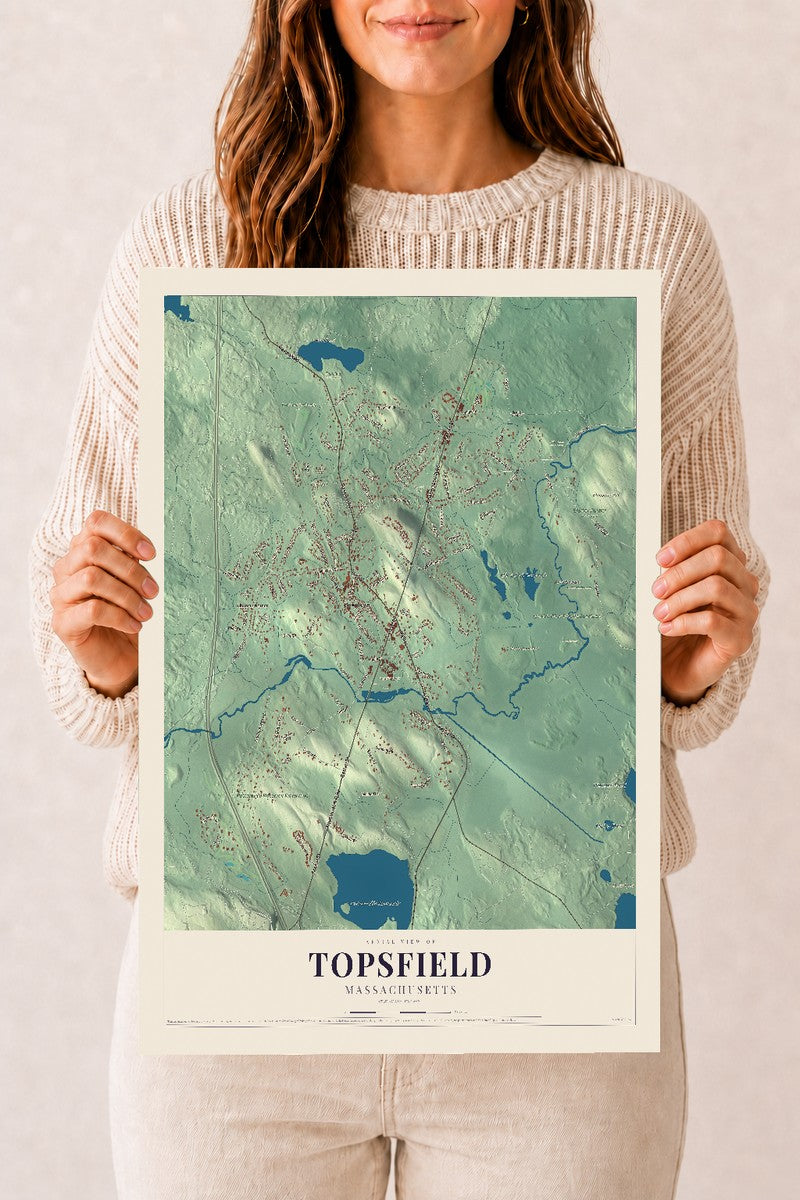 Topsfield, Massachusetts map print - 12 x 18 archival matte print