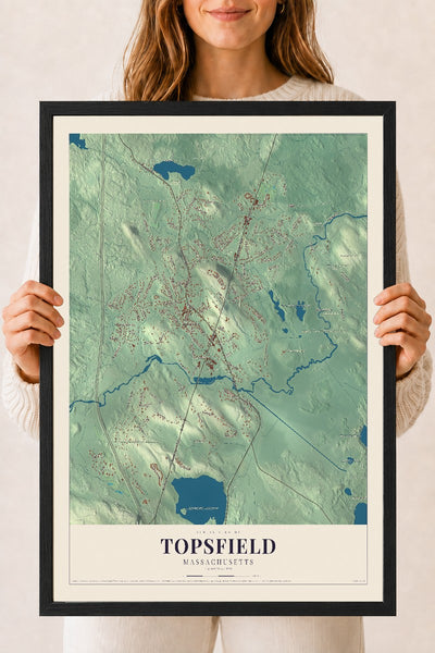 Topsfield, Massachusetts map print - 18 x 24 black Ayous wood frame