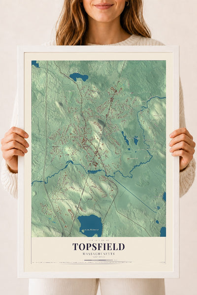 Topsfield, Massachusetts map print - 18 x 24 white Ayous wood frame