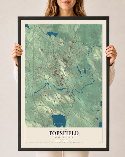 Topsfield, Massachusetts map print - 24 x 36 black Ayous wood frame