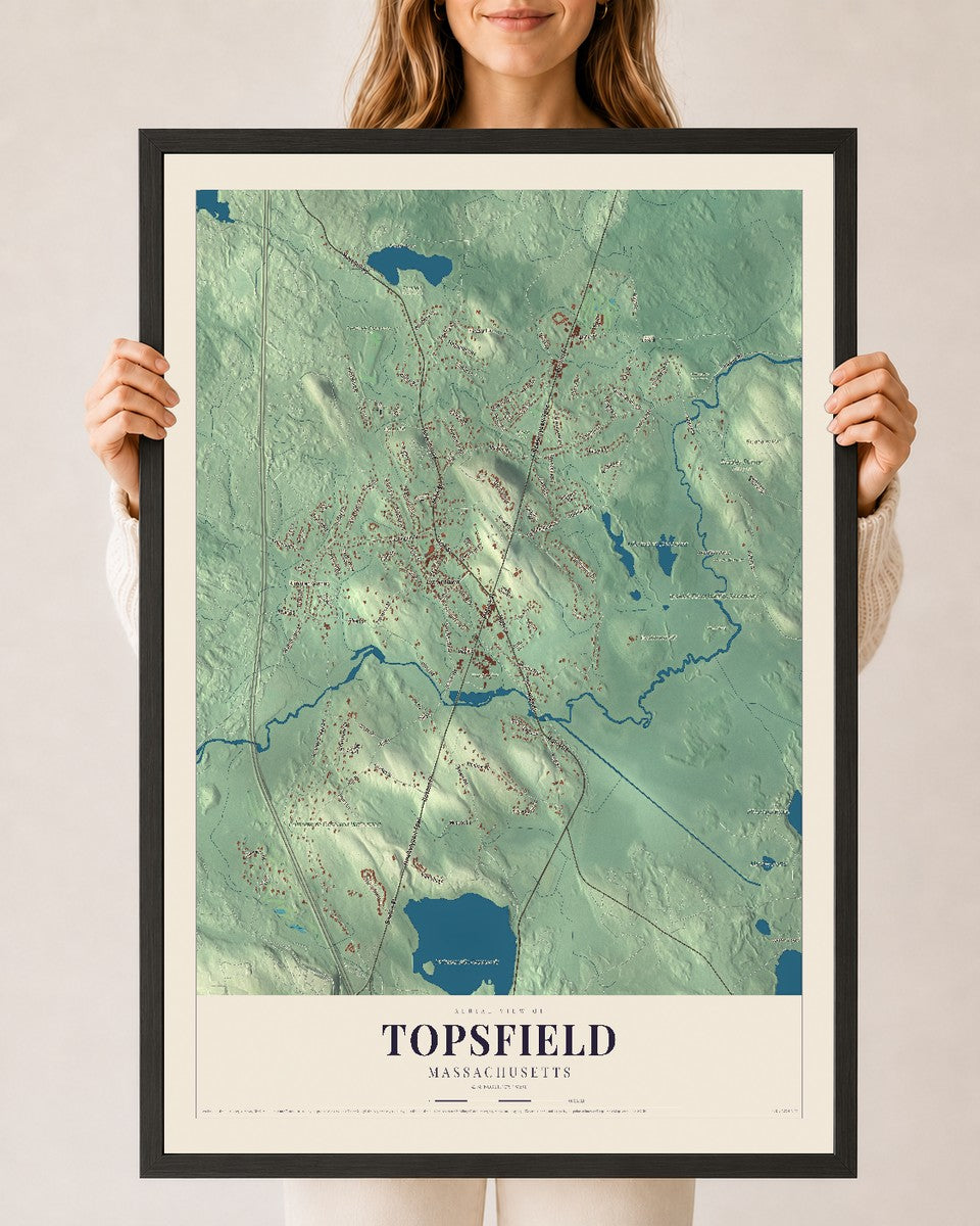 Topsfield, Massachusetts map print - 24 x 36 black Ayous wood frame