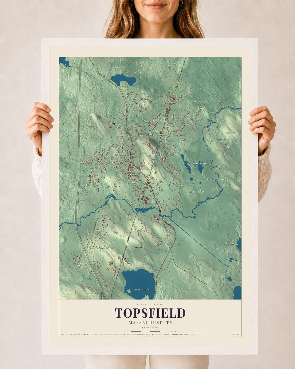Topsfield, Massachusetts map print - 24 x 36 white Ayous wood frame
