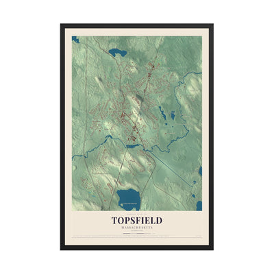 Map of Topsfield, Massachusetts, 12 x 18 inch print in a black wood frame