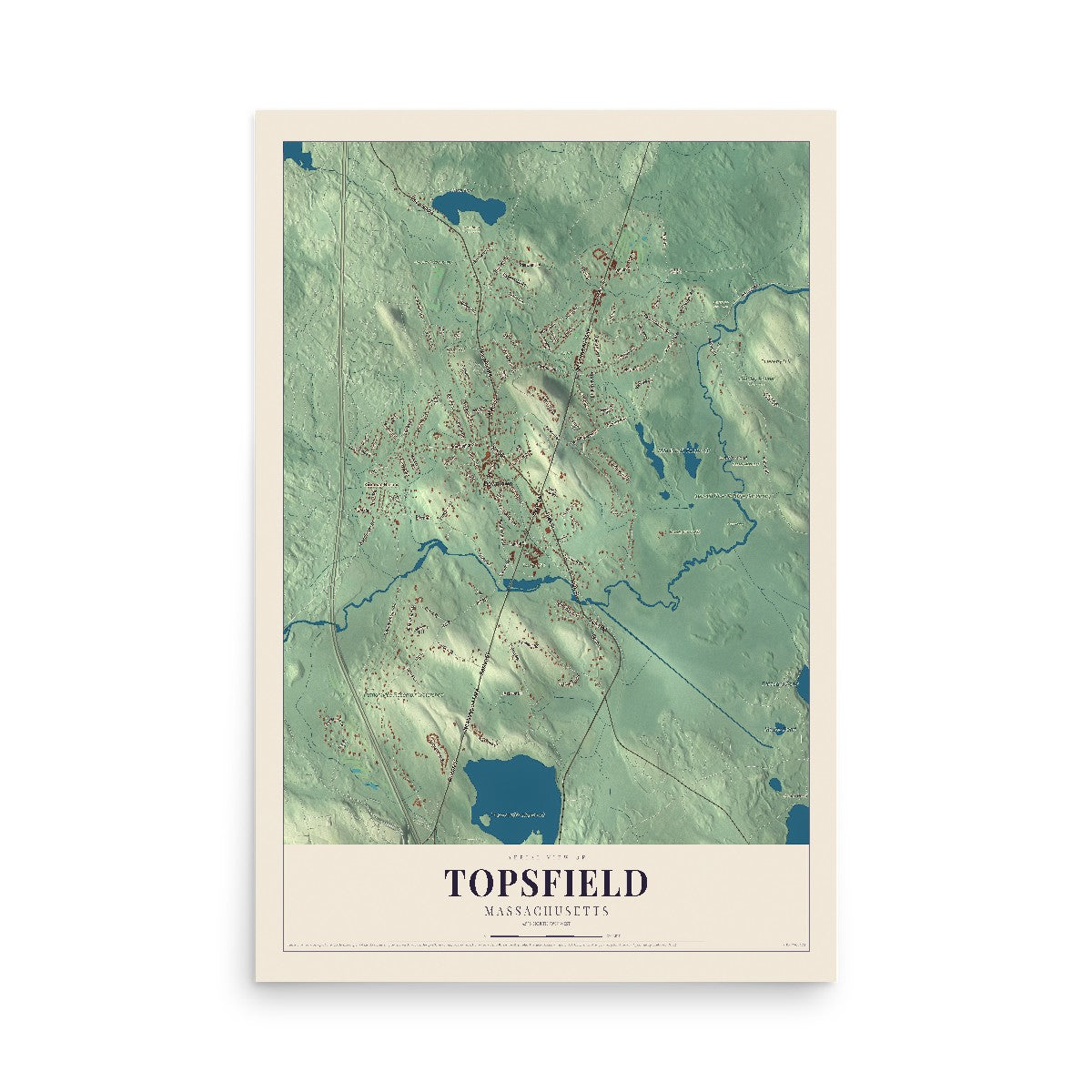 Map of Topsfield, Massachusetts, 12 x 18 inch unframed archival matte print