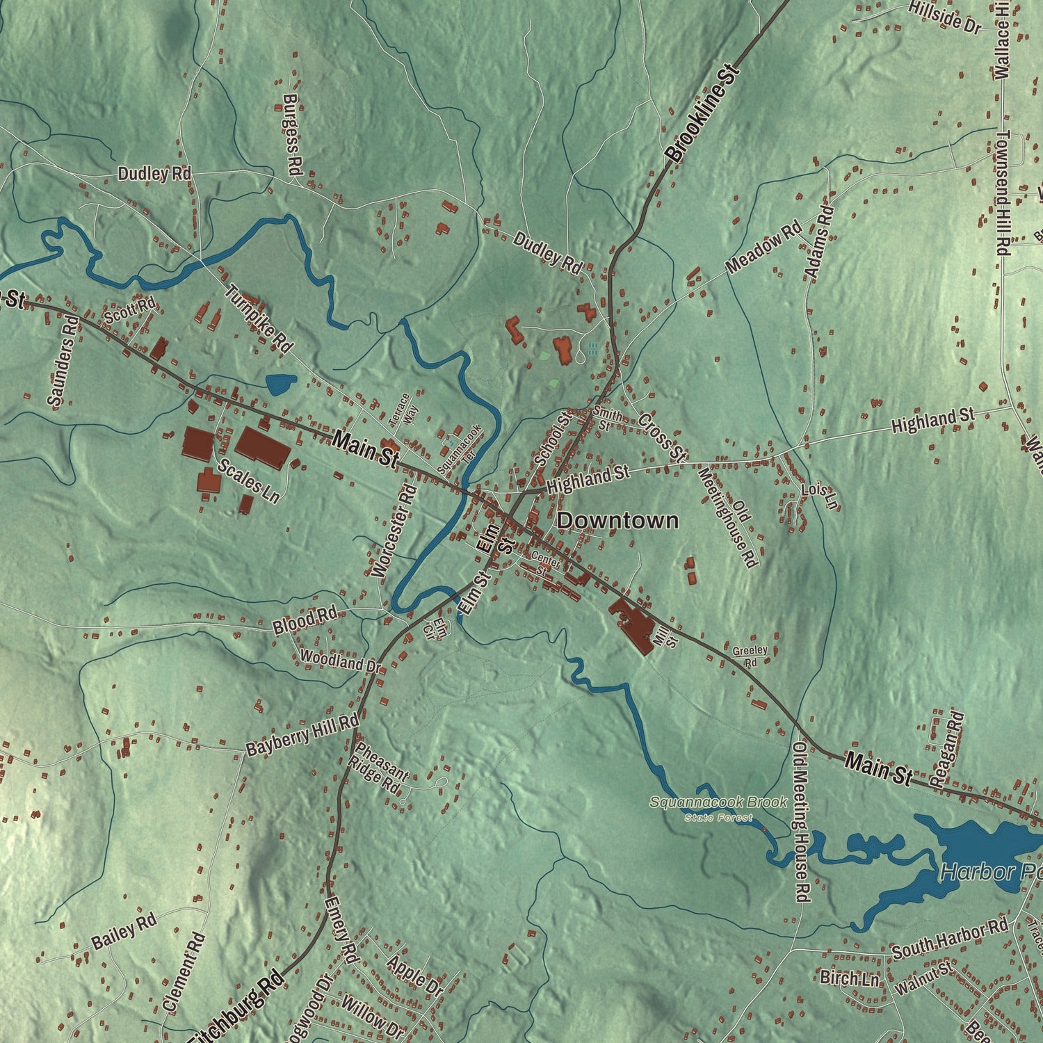 Street and neighborhood detail from the Townsend, Massachusetts map