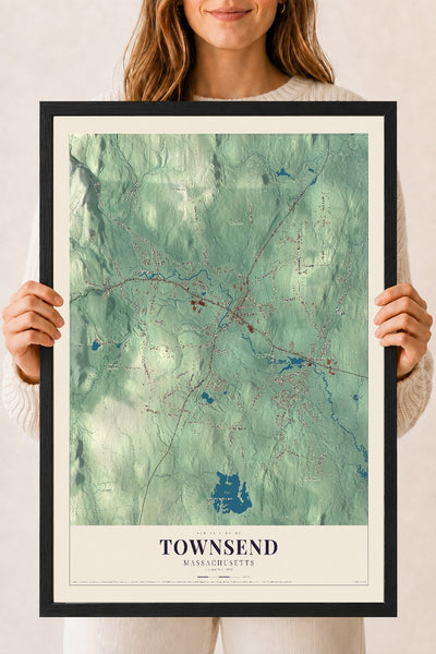 Townsend, Massachusetts map print - 18 x 24 black Ayous wood frame