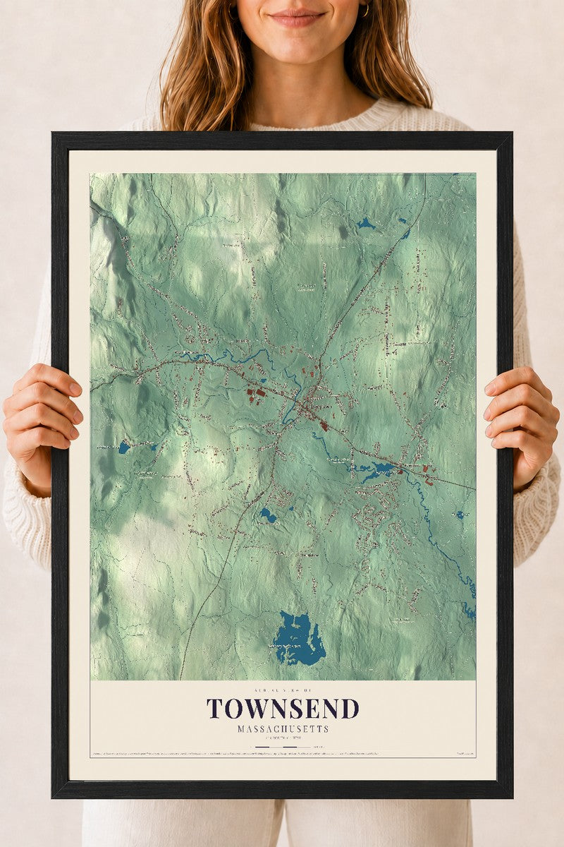 Townsend, Massachusetts map print - 18 x 24 black Ayous wood frame