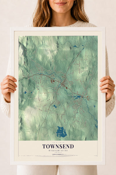 Townsend, Massachusetts map print - 18 x 24 white Ayous wood frame
