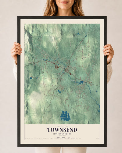 Townsend, Massachusetts map print - 24 x 36 black Ayous wood frame