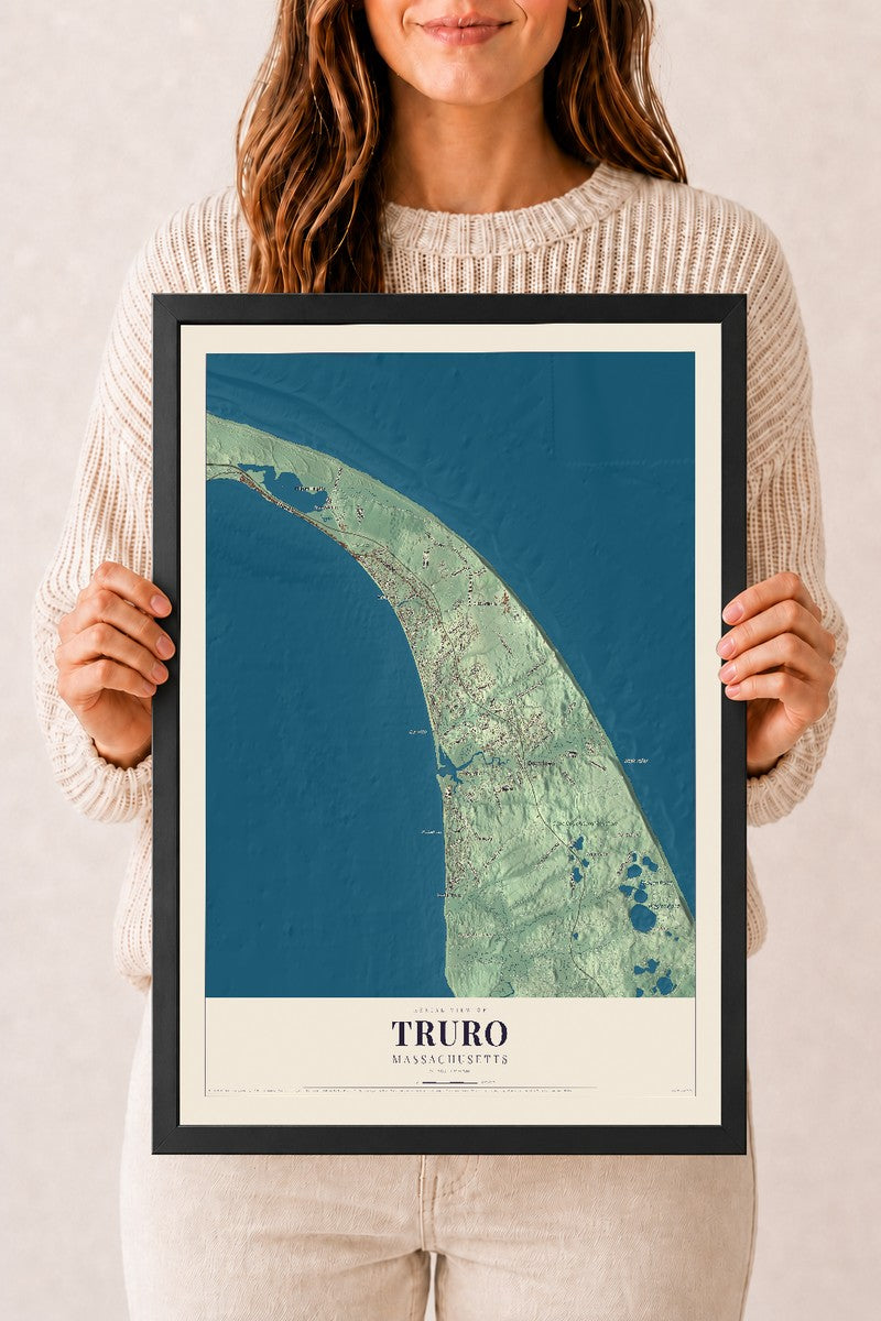 Truro, Massachusetts map print - 12 x 18 black Ayous wood frame