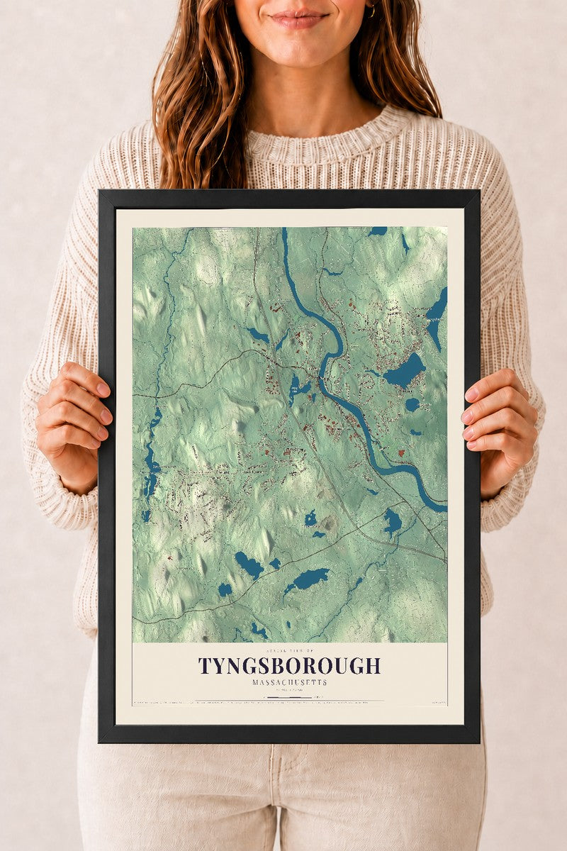 Tyngsborough, Massachusetts map print - 12 x 18 black Ayous wood frame