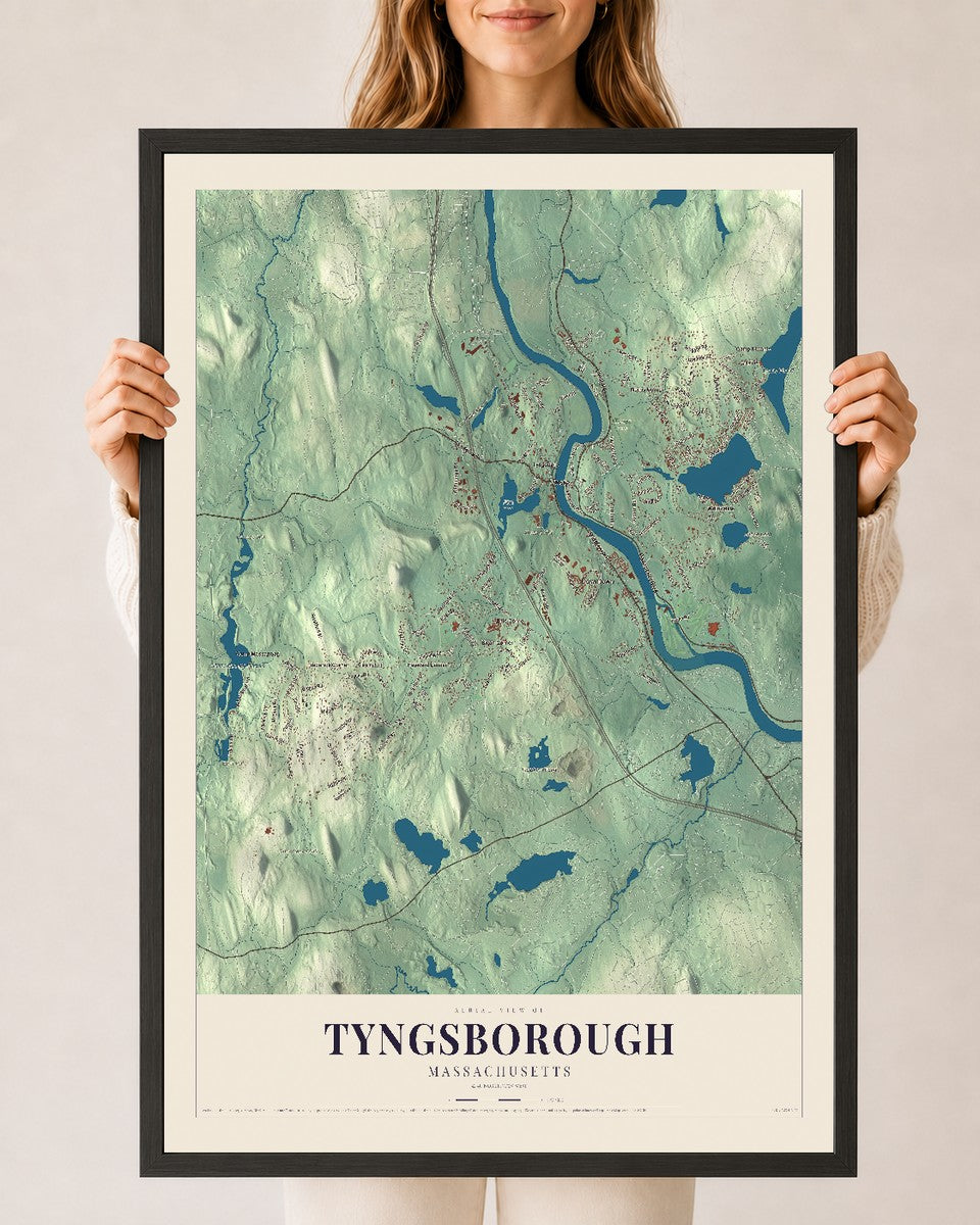 Tyngsborough, Massachusetts map print - 24 x 36 black Ayous wood frame