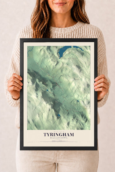 Tyringham, Massachusetts map print - 12 x 18 black Ayous wood frame