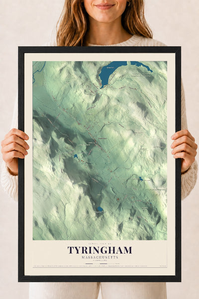 Tyringham, Massachusetts map print - 18 x 24 black Ayous wood frame