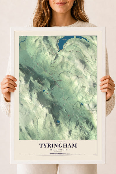 Tyringham, Massachusetts map print - 18 x 24 white Ayous wood frame