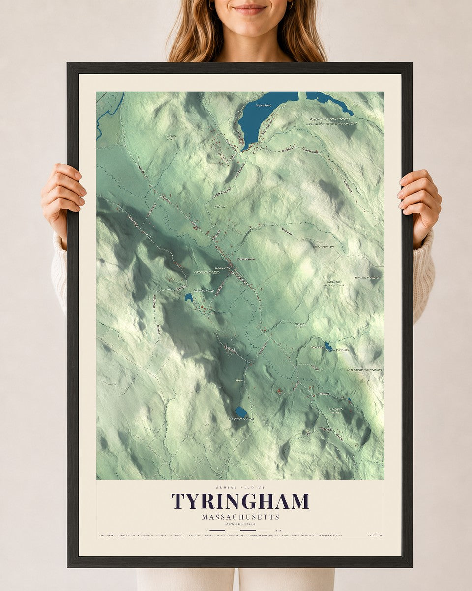 Tyringham, Massachusetts map print - 24 x 36 black Ayous wood frame
