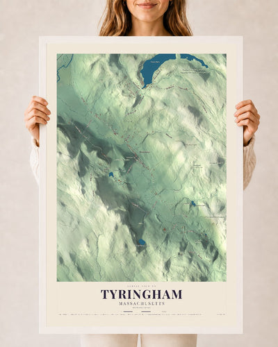Tyringham, Massachusetts map print - 24 x 36 white Ayous wood frame