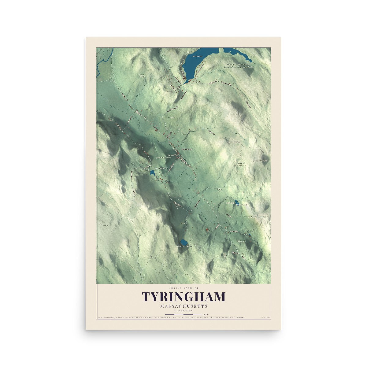 Map of Tyringham, Massachusetts, 12 x 18 inch unframed archival matte print