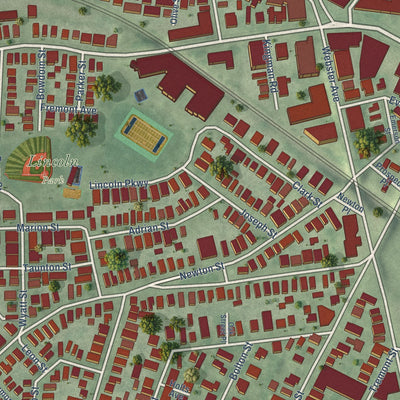 Close-up of the map of Union Square, Massachusetts print showing street and building detail