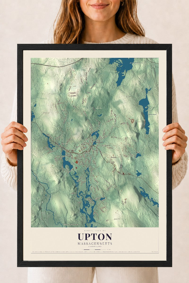 Upton, Massachusetts map print - 18 x 24 black Ayous wood frame