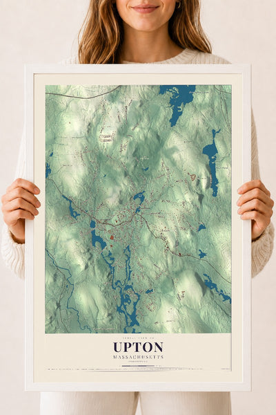 Upton, Massachusetts map print - 18 x 24 white Ayous wood frame