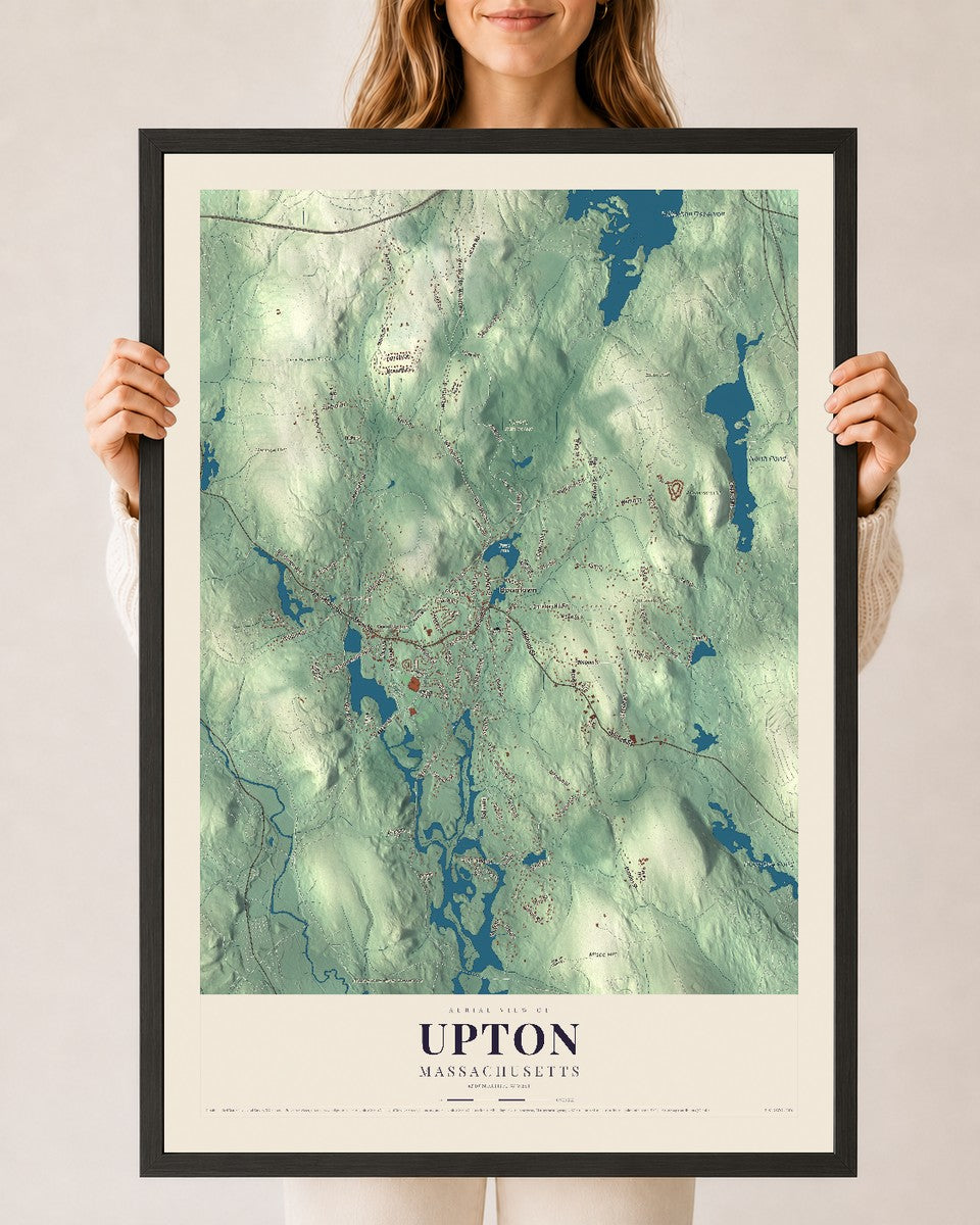 Upton, Massachusetts map print - 24 x 36 black Ayous wood frame