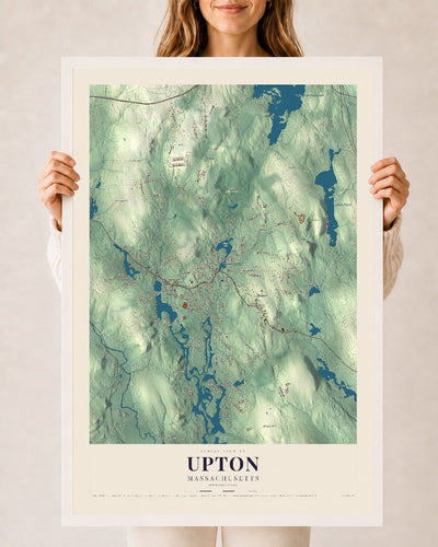 Upton, Massachusetts map print - 24 x 36 white Ayous wood frame