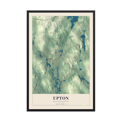 Map of Upton, Massachusetts, 12 x 18 inch print in a black wood frame