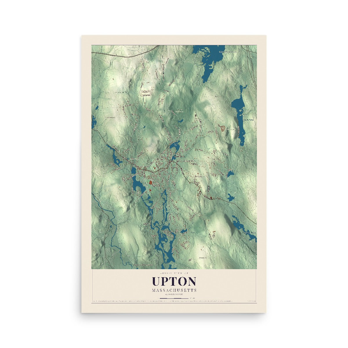 Map of Upton, Massachusetts, 12 x 18 inch unframed archival matte print