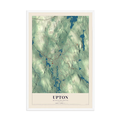 Map of Upton, Massachusetts, 12 x 18 inch print in a white wood frame