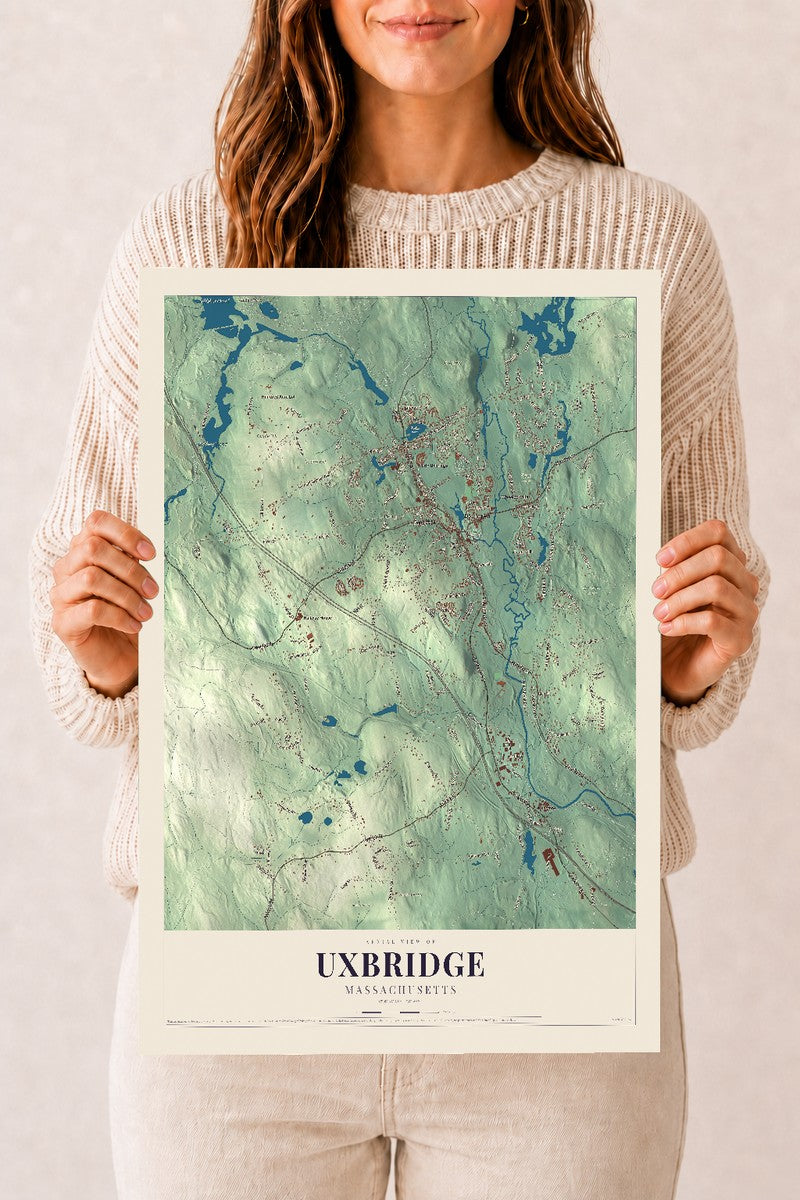 Uxbridge, Massachusetts map print - 12 x 18 archival matte print