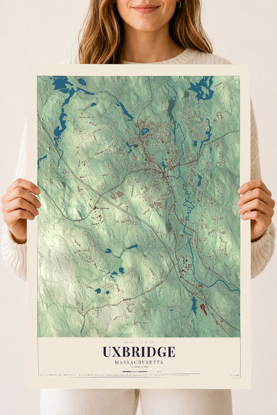 Uxbridge, Massachusetts map print - 18 x 24 archival matte print