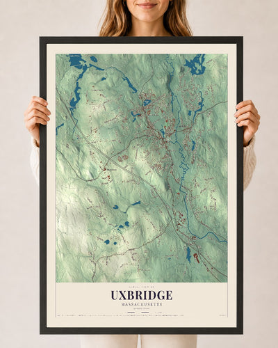 Uxbridge, Massachusetts map print - 24 x 36 black Ayous wood frame