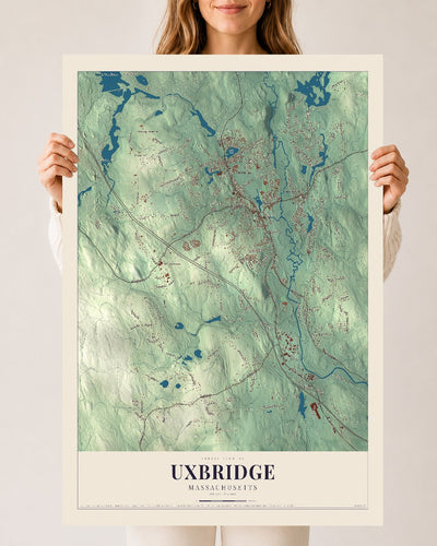 Uxbridge, Massachusetts map print - 24 x 36 archival matte print